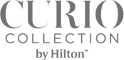 The image shows the logo for "Curio Collection by Hilton" in gray lettering.